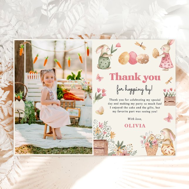 Carte De Remerciements Bunny Easter Egg Girl Birthday Party Photo (Créateur téléchargé)