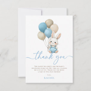 Carte De Remerciements Bunny Lapin Balloons Blue Boy Baby shower