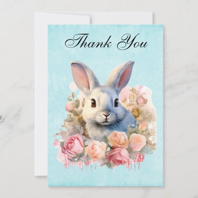 Carte De Remerciements Bunny with a Garland of Roses Cute (Devant)