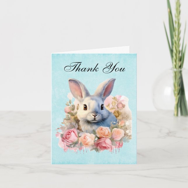 Carte De Remerciements Bunny with a Garland of Roses Cute (Devant)