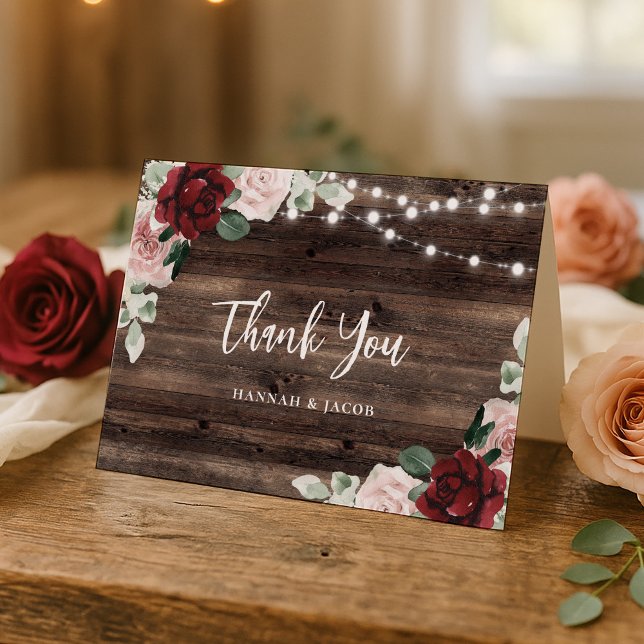 Carte De Remerciements Burgundy and Blush Rustic Wedding Thank You Card (Créateur téléchargé)