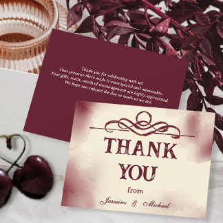 Carte De Remerciements Burgundy and Ivory Vintage Minimalist Wedding 