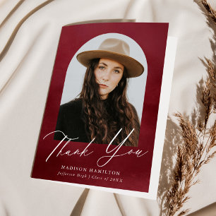 Carte De Remerciements Burgundy Aquarelle Arch Photo Graduation