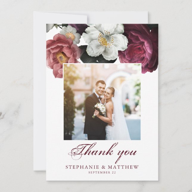 Carte De Remerciements Burgundy Blush Floral Mariage photo (Devant)
