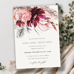 Carte De Remerciements Burgundy Blush Floral Pampas Mariage en herbe Invi