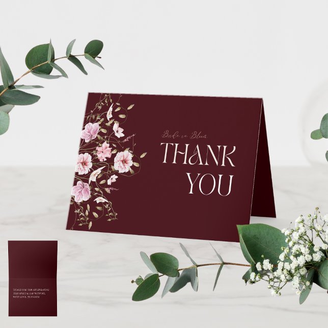 Carte De Remerciements Burgundy Floral Bridal Shower Thank You Card  (Créateur téléchargé)
