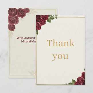 Carte De Remerciements Burgundy Floral Gold Script Wedding Thank You Card