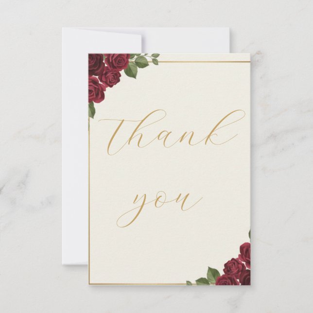 Carte De Remerciements Burgundy Floral Gold Script Wedding Thank You Card (Devant)