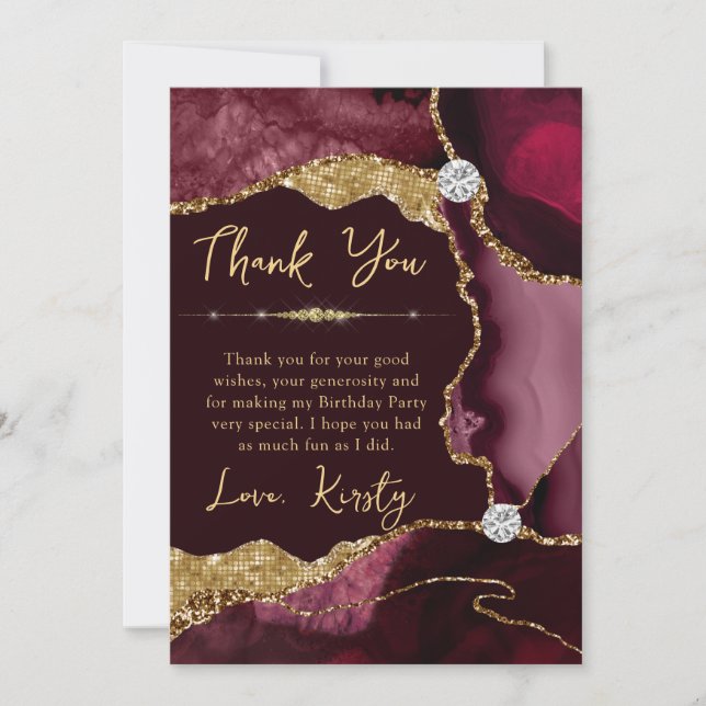 Carte De Remerciements Burgundy Gold Agate Geode Birthday (Devant)