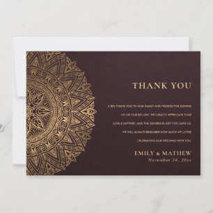 CARTE DE REMERCIEMENTS BURGUNDY GOLD CLASSIC ORNATE MANDALA MARIAGE