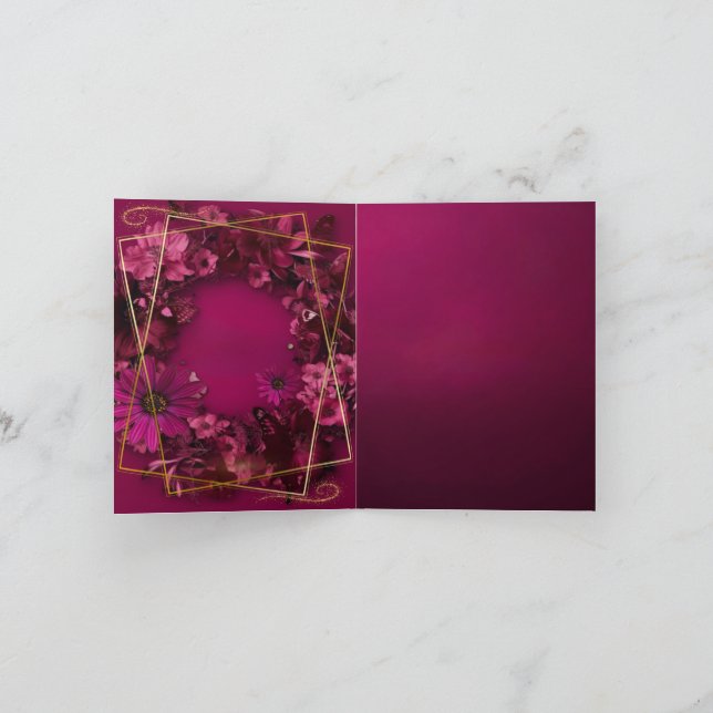 Carte De Remerciements Burgundy Gold Floral Wedding (Intérieur)