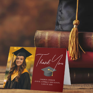 Carte De Remerciements Burgundy Graduate Photo Chic Custom Graduate