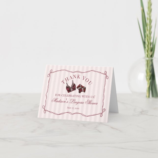 Carte De Remerciements Burgundy Lingerie Shower Bachelorette Thank You  (Devant)