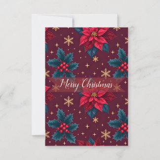 Carte De Remerciements Burgundy Poinsettia & Gold Snowflake
