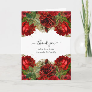 Carte De Remerciements Burgundy Red et Gold Roses Vintage Quinceañera