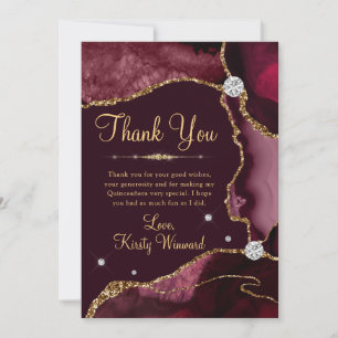 Carte De Remerciements Burgundy Rouge & Or Faux Paillettes Agate Quincean