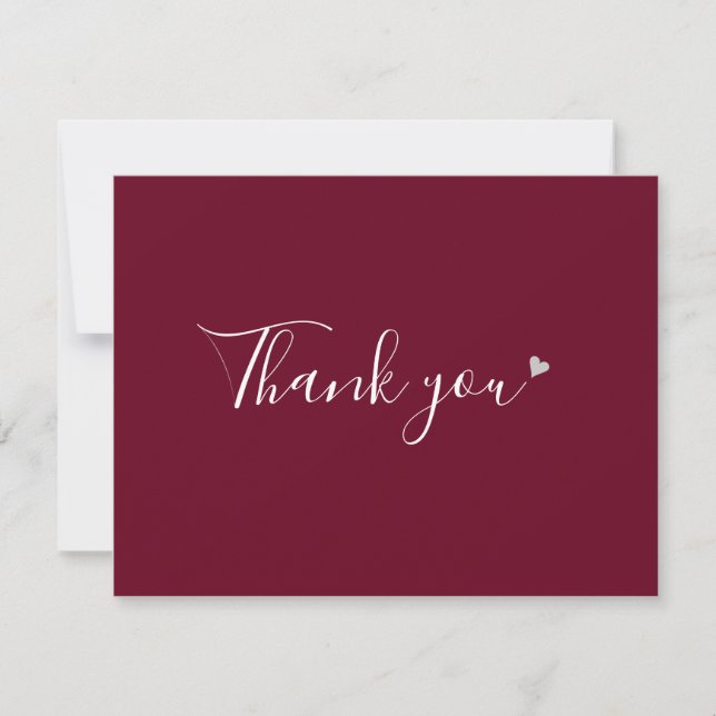 Carte De Remerciements Burgundy Silver Heart Chic Script Entreprise (Devant)
