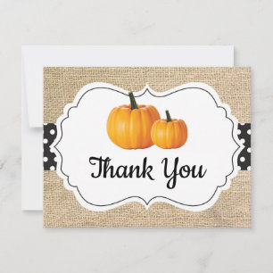 Carte De Remerciements Burlap automne citrouille orange noir et blanc