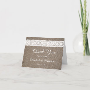 Carte De Remerciements Burlap rustique et mariage Vintage en dentelle bla