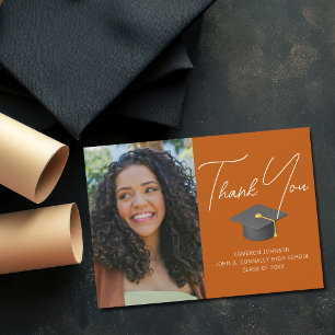 Carte De Remerciements Burnt Orange Graduate Photo Diplôme sur mesure