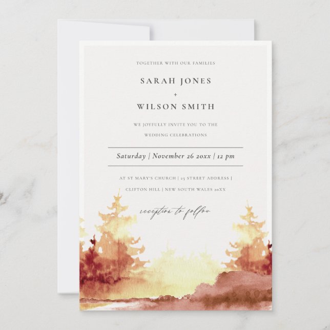 Carte De Remerciements Burnt Orange Jaune Automne Arbres Mariage Invitati (Devant)