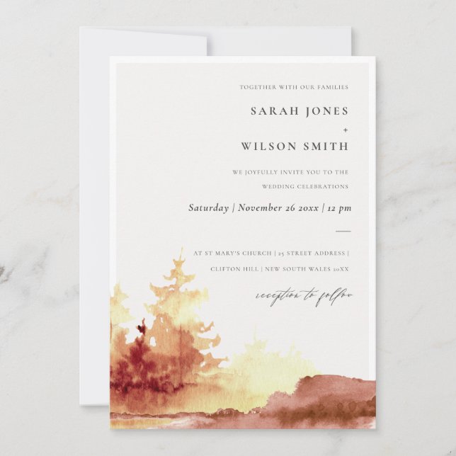 Carte De Remerciements Burnt Orange Yellow Fall Trees Wedding Invite (Devant)