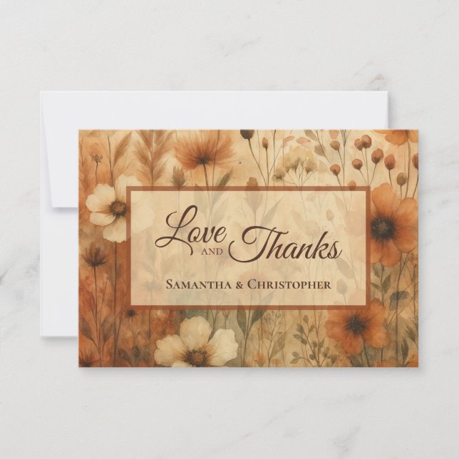 Carte De Remerciements Burnt Sienna Boho Chic Floral Love Thanks Wedding (Devant)