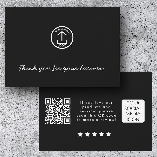 Carte De Remerciements Business Logo Review Link QR Code Thank You Black (Business Logo Review Link QR Code Thank You Black)