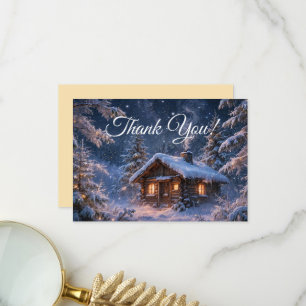 Carte De Remerciements Cabane magique dans les bois par une nuit d'hiver