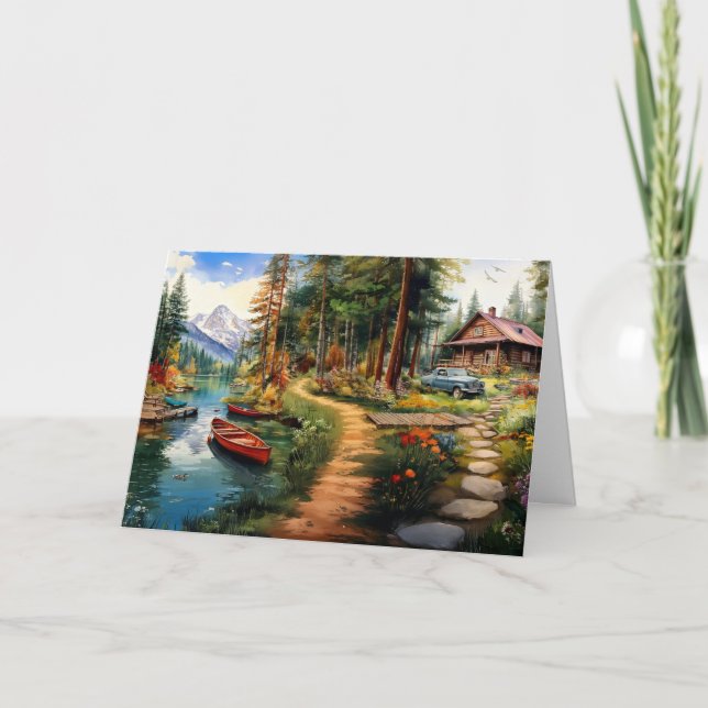 Carte De Remerciements Cabine de journal dans la forêt (Devant)