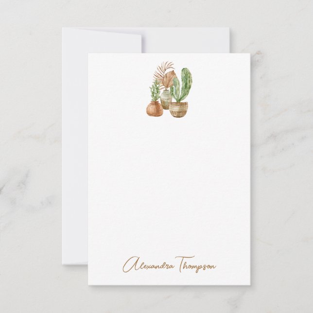 Carte De Remerciements Cactus aquarelle Boho Pampas Plante Enterrement de (Devant)