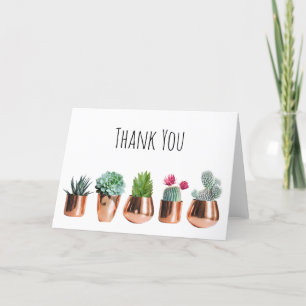 Carte De Remerciements Cactus et succulents dans des pots d'or Roses