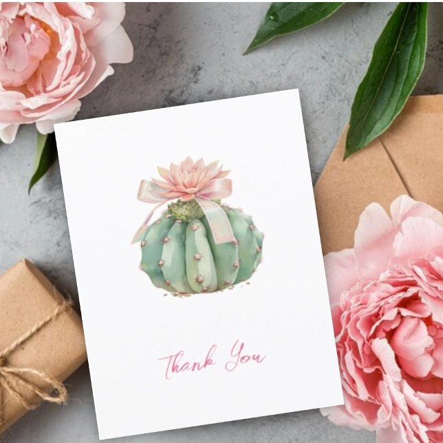 Carte De Remerciements Cactus Ruban rose Bébé fille Douche (Créateur téléchargé)