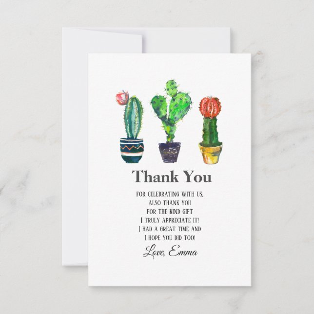 Carte De Remerciements cactus, succulent, aquarelle, fiesta, mexicaine, (Devant)