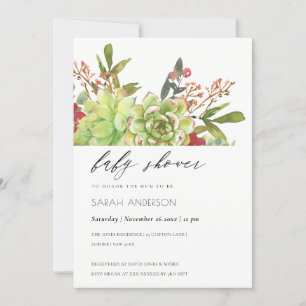 Carte De Remerciements Cactus Succulent Rouge Floral Baby shower Invitati