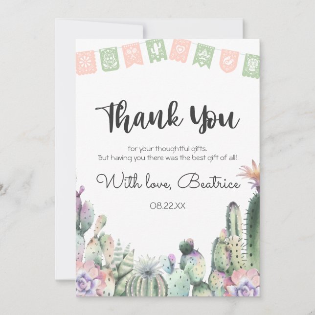 Carte De Remerciements Cactus vert rose Taco Bout Un Baby shower RSVP (Devant)