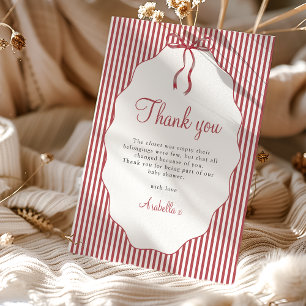 Carte De Remerciements Cadeau Baby Shower Remerciement Rouge à rayures fi