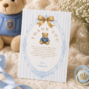 Carte De Remerciements Cadeau de Baby Shower Ours en Peluche Polo Rayures