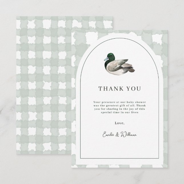 Carte De Remerciements Cadeau de bébé colvert Fête prénatale Mixte Vert (Devant / Derrière)