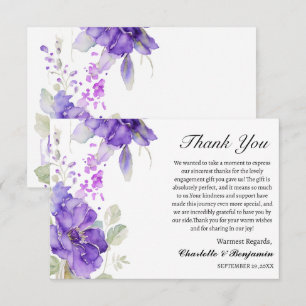 Carte De Remerciements Cadeau de fiançailles floral pourpre aquarelle