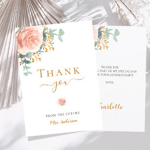 Carte De Remerciements Cadeau de mariage floral eucalyptus rose or rose
