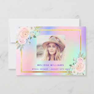 Carte De Remerciements Cadeau de mariage rose violet photo floral hologra
