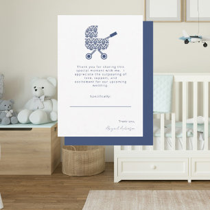 Carte De Remerciements Cadeau de naissance pour Landau en Damassé Navy 