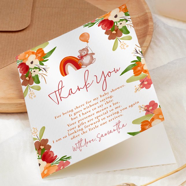 Carte De Remerciements Cadeau d'ours en peluche mignon arc-en-ciel baby s (Cute teddy bear thank you rainbow baby shower)