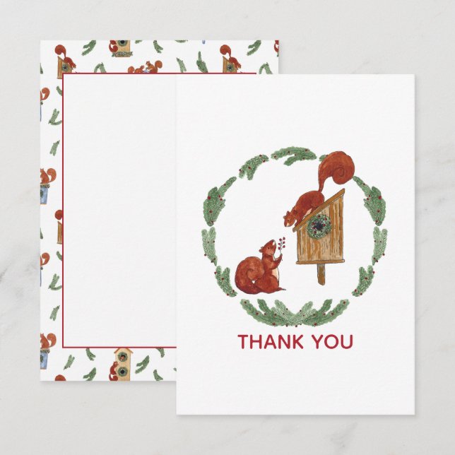 Carte de remerciements cadeau écureuils (Devant / Derrière)