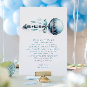 Carte De Remerciements Cadeau élégant hochet bleu pour garçon Cadeau pour