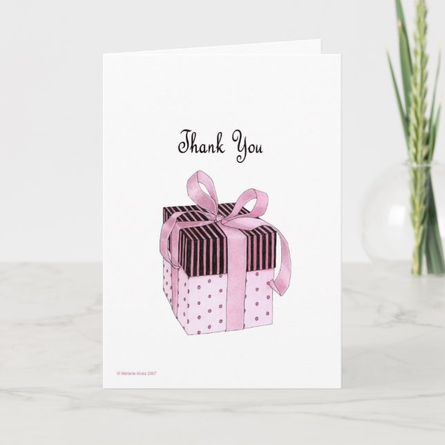 Carte de remerciements cadeau rose et noir (Devant)