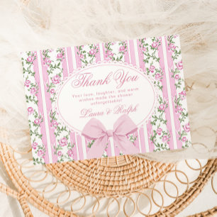 Carte De Remerciements Cadre à arc floral Coquette Rose pastel Baby showe