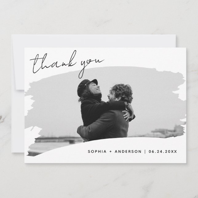 Carte De Remerciements Cadre Brossé Classique Avec Mariage Photo (Devant)