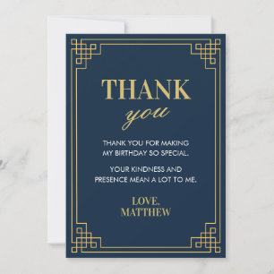 Carte De Remerciements Cadre Chic Navy et Or Art déco Gatsby